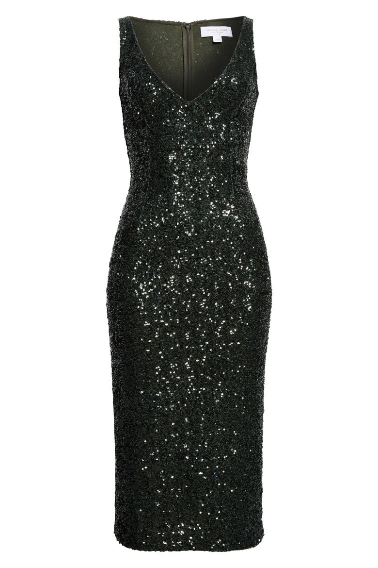 Sequin Embellished Sheath Dress, Alternate, color, BOTTLE