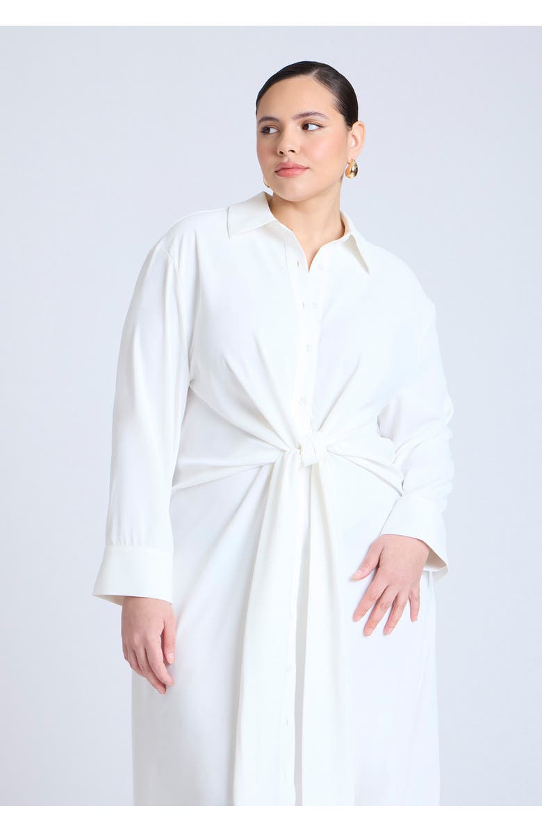 ELOQUII Tie Front Oversized Shirt Dress, Alternate, color, Jet Stream