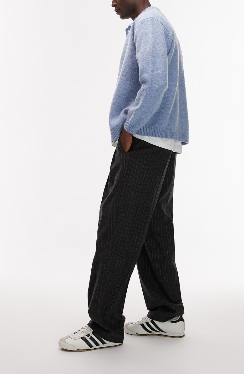 Topman Pinstripe Wool Blend Wide Leg Pants, Alternate, color, 