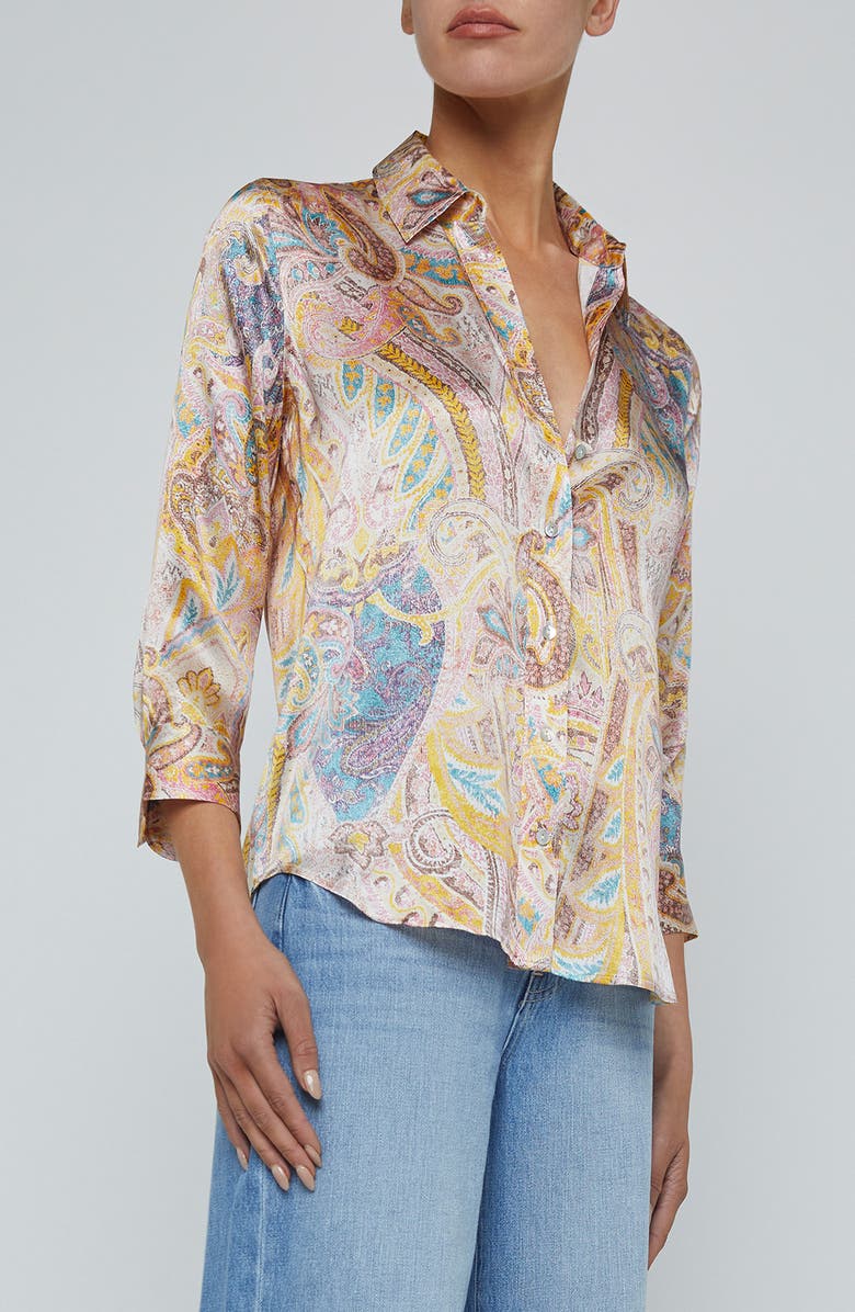 L'AGENCE Dani Silk Button-Up Shirt, Main, color,