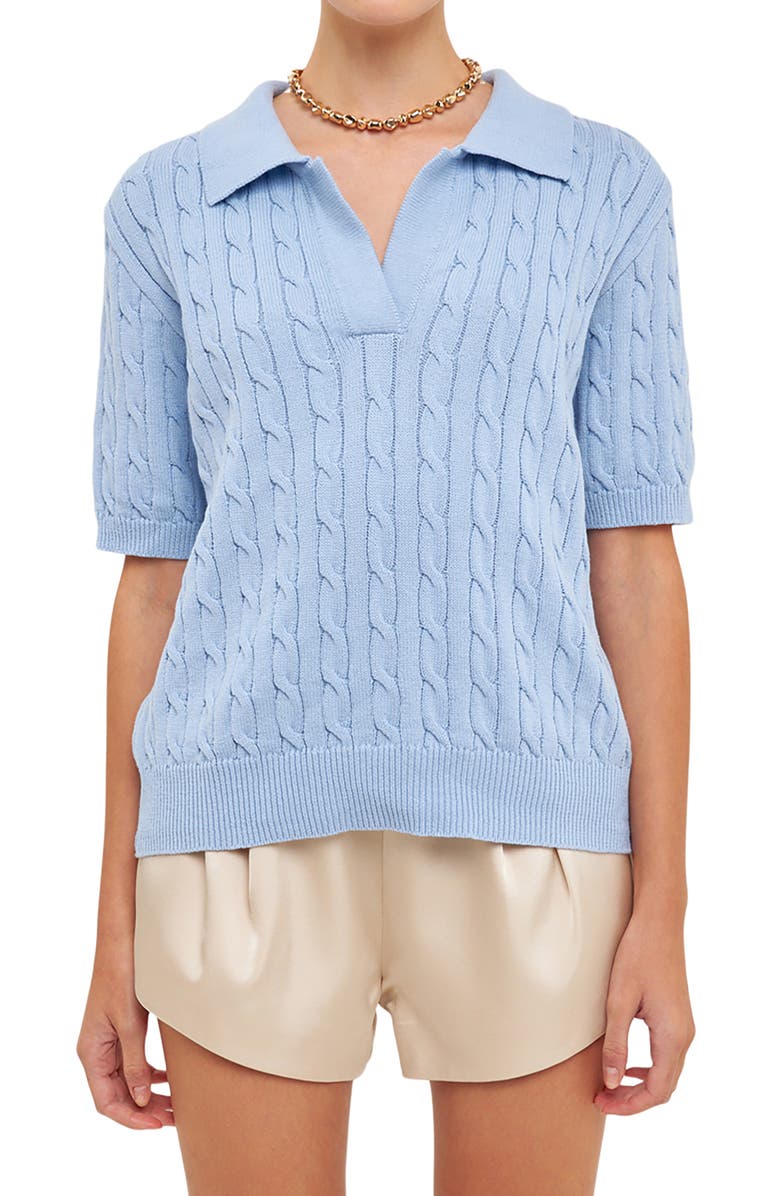 Grey Lab Cable Knit Polo Top, Alternate, color, 