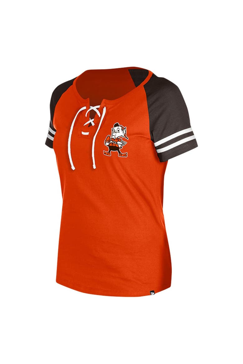 Women's New Era Orange Cleveland Browns Throwback Lace-Up Raglan T-Shirt, Alternate, color, Orange