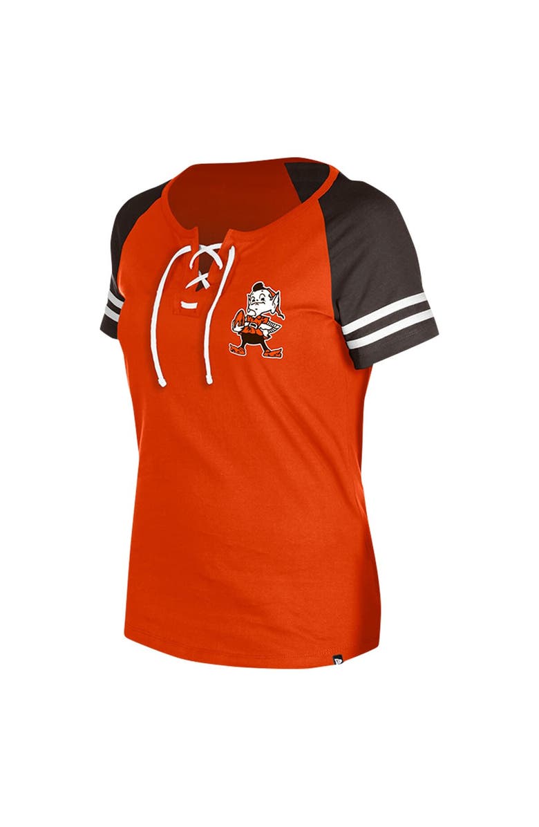 New Era Women's New Era Orange Cleveland Browns Throwback Lace-Up Raglan T-Shirt, Alternate, color, Orange