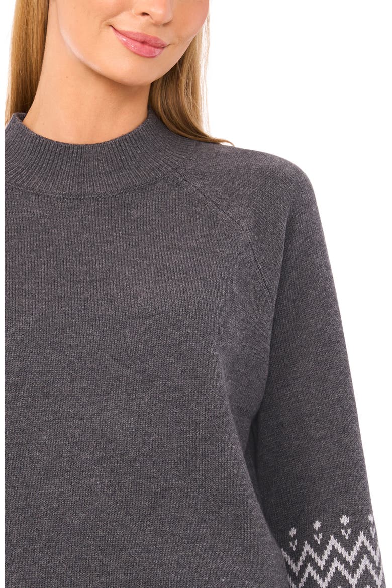Fair Isle Accent Mock Neck Sweater, Alternate, color, SMOKEY BLACK