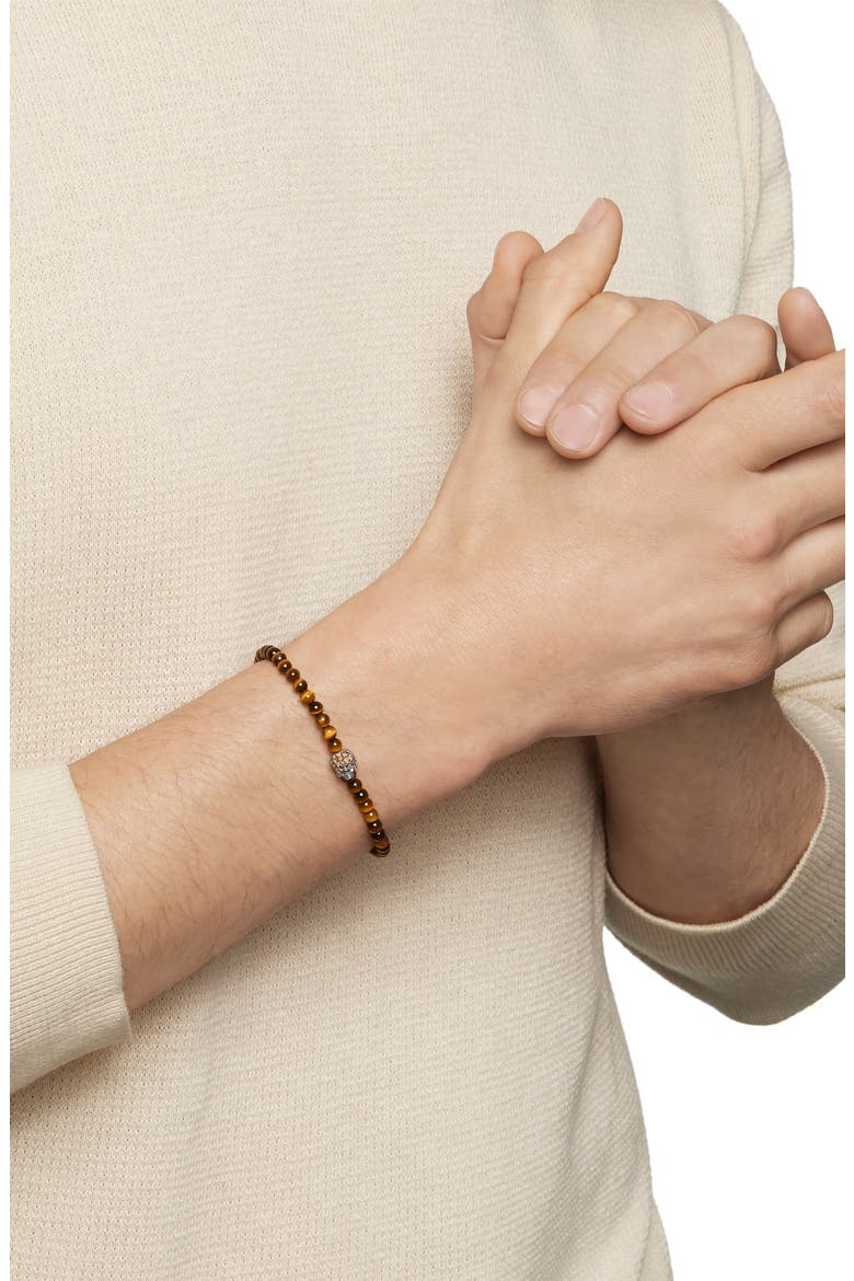 Memento Mori Skull Bracelet in Sterling Silver with Tiger's Eye and Cognac Diamonds, Alternate, color, STERLING SILVER