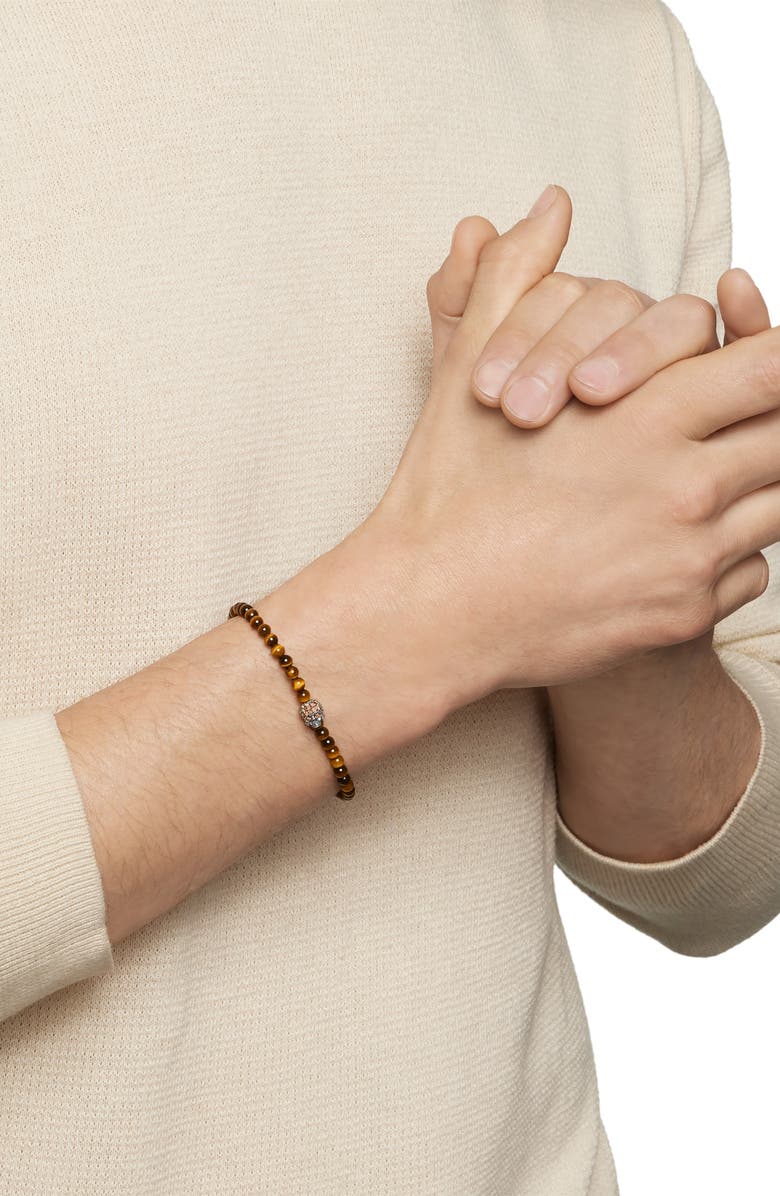 David Yurman Memento Mori Skull Bracelet in Sterling Silver with Tiger's Eye and Cognac Diamonds, Alternate, color, Sterling Silver