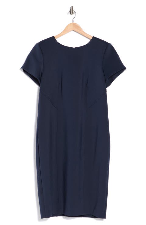 Short Sleeve Scuba Knit Sheath Dress (Plus)