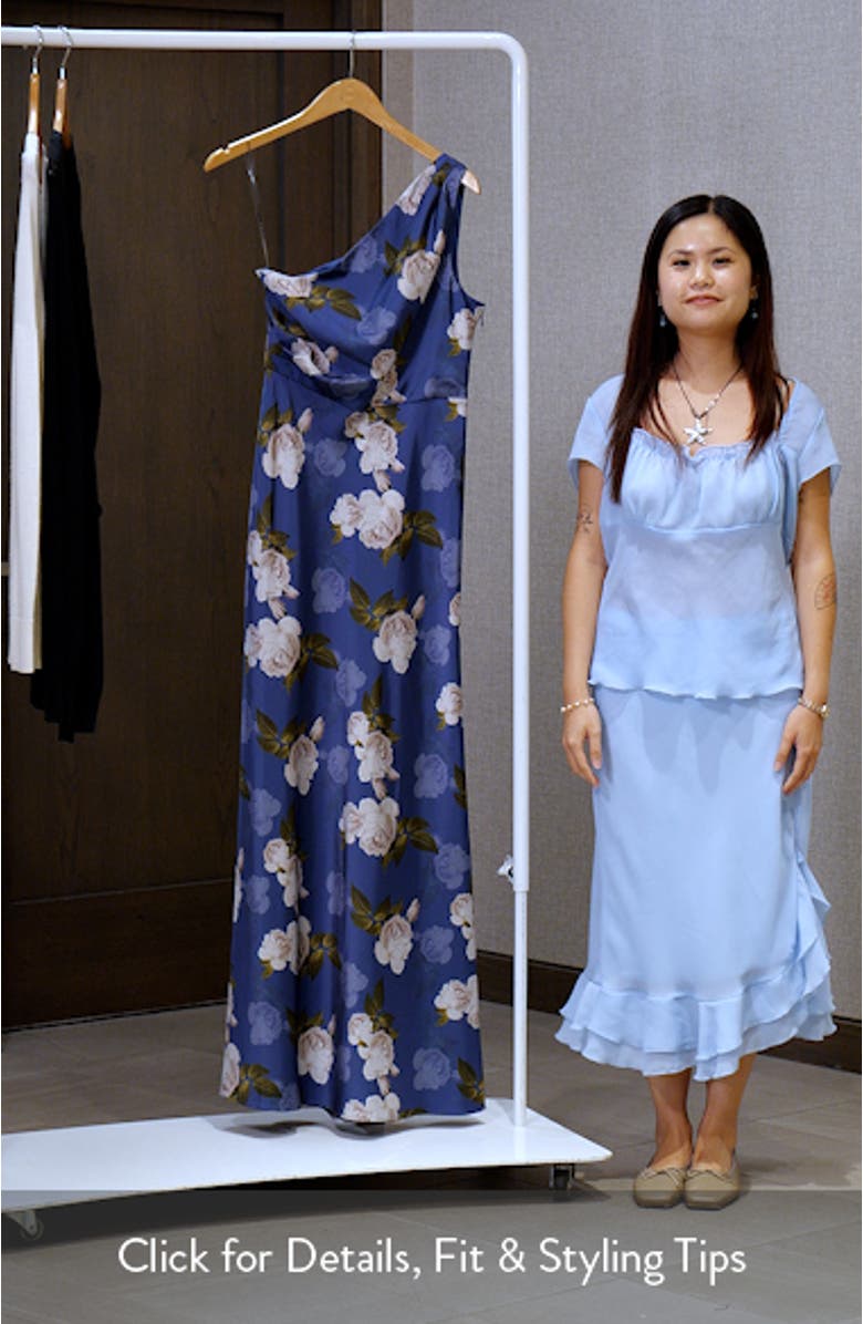 Delphine Floral Print One-Shoulder Gown, sales video thumbnail