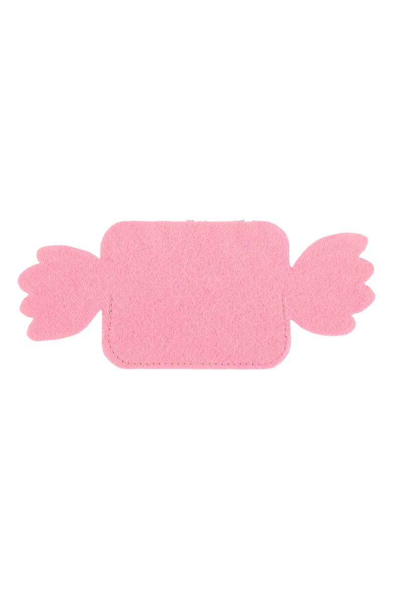 Candy Pink Felt Gift Card Holder - Wrapped Candy-Shaped Holiday Gift Card Sleeve with Gold Glitter and Green Stripes for Christmas Gifting, Alternate, color, Pink