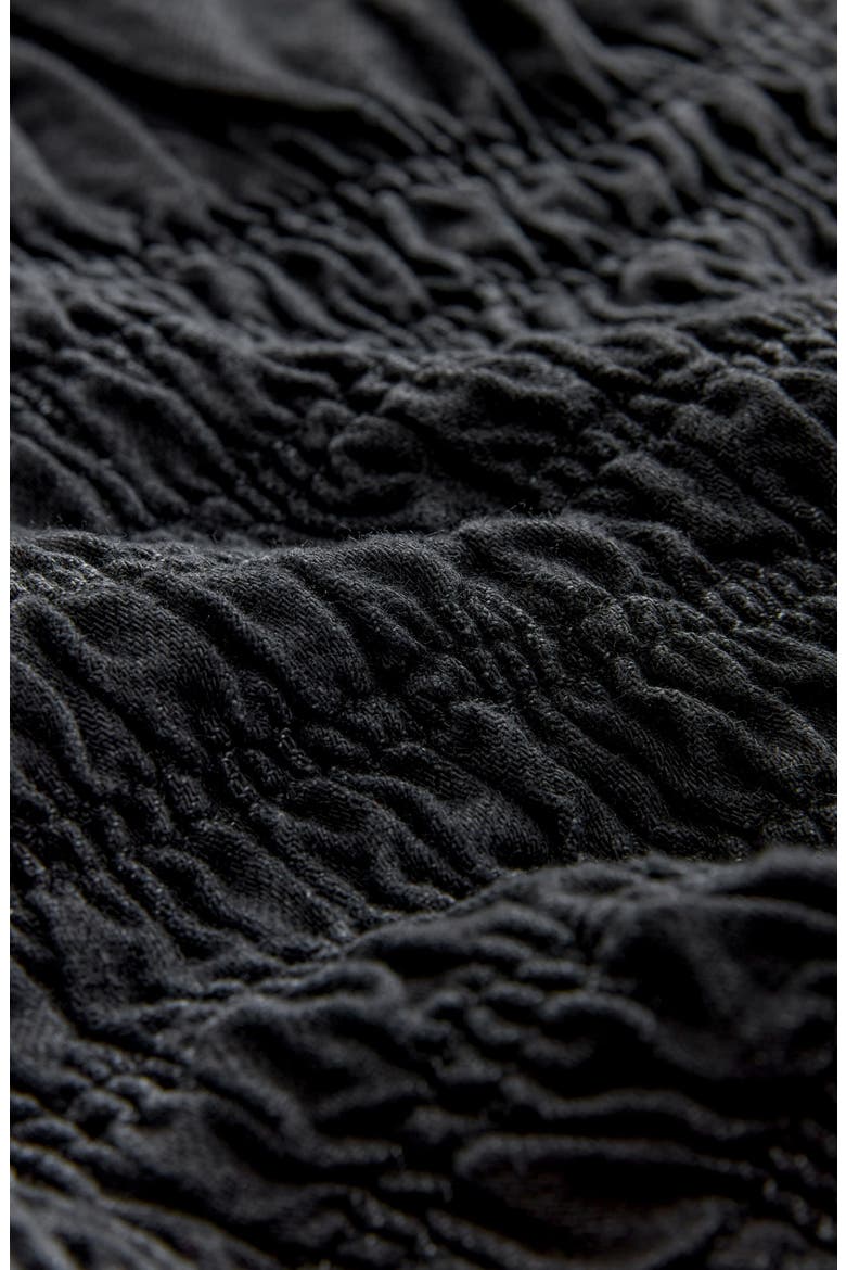 Smocked Peplum Cotton Denim Top, Alternate, color, BLACK