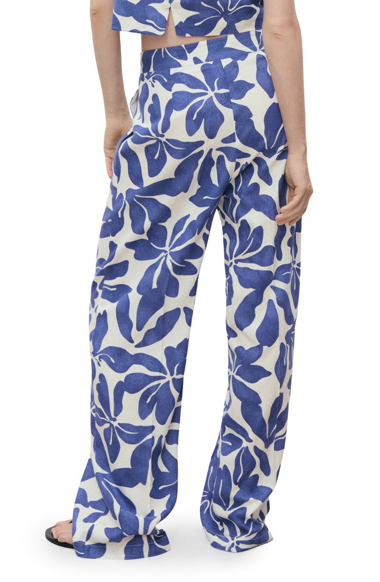 MANGO Floral Print Straight Leg Pants, Alternate, color, Blue