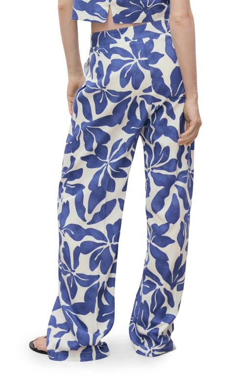 Mango Floral Print Straight Leg Pants In Blue