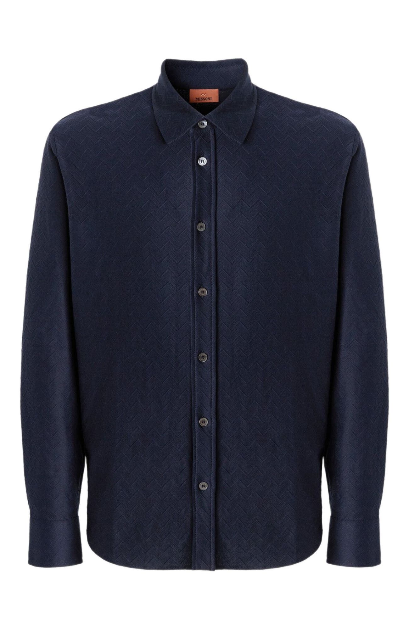 Cotton Jacquard Shirt With Tone-on-tone Zigzag Pattern - image 2
