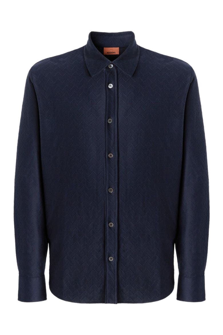 Cotton Jacquard Shirt With Tone-on-tone Zigzag Pattern, Alternate, color, Blue