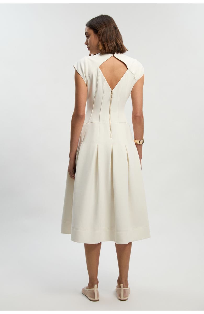 Karen Millen Compact Stretch Dropped Waist Midi Dress, Alternate, color, Ivory