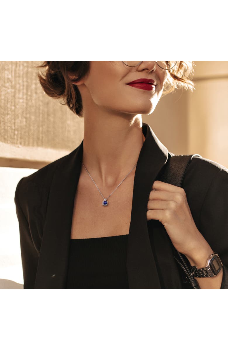 Julianna B. Gemstone & Diamond Halo Cluster Necklace 10K, Alternate, color, Sapphire