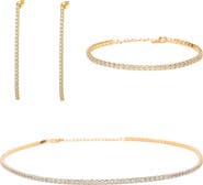 Bearfruit Jewelry Sterling Silver 18k Gold Plated Cherie Tennis Bracelet, Necklace & Drop Earrings Set