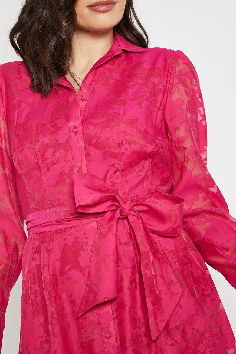 Floral Organza Belted Midi Dress, Alternate, color, Pink