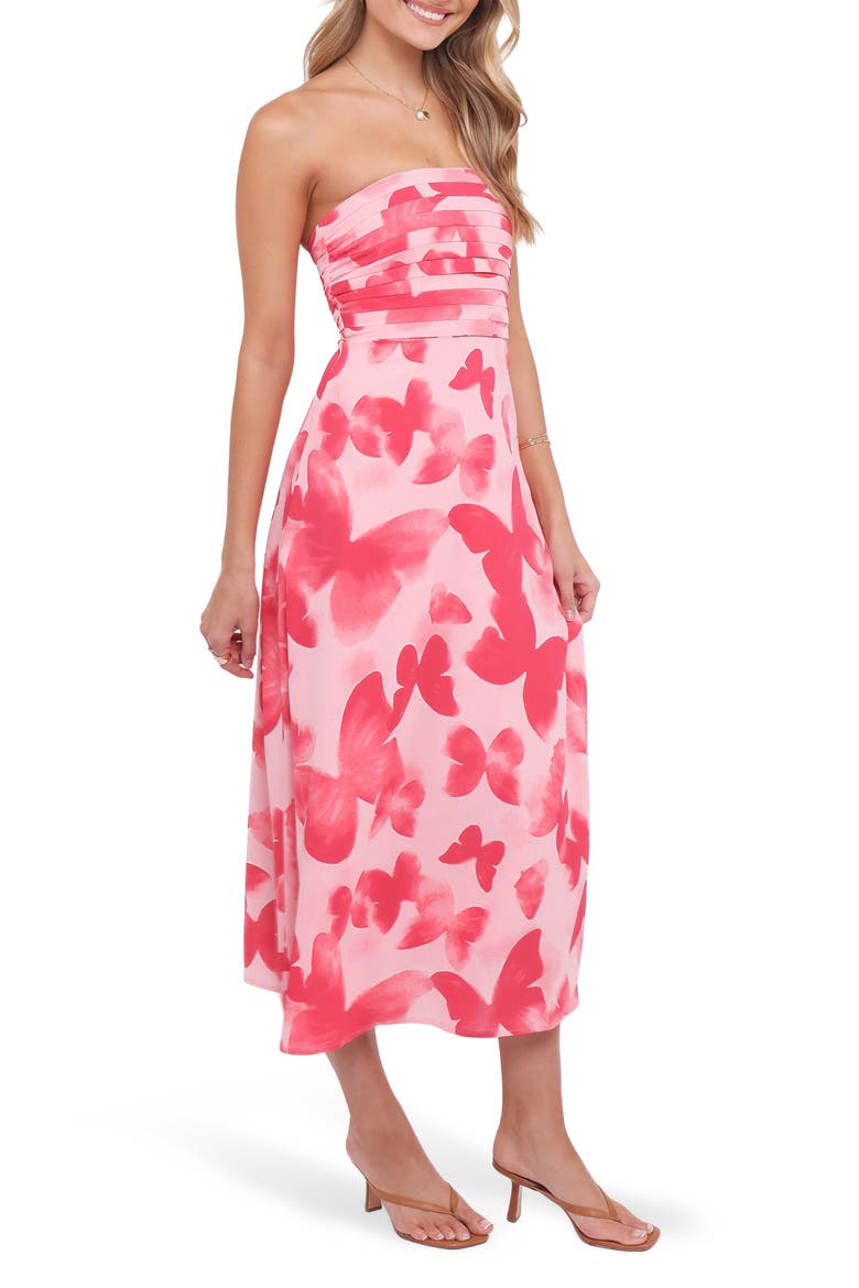 Kenna Print Strapless Midi Dress, Alternate, color, BUTTERFLY PRINT