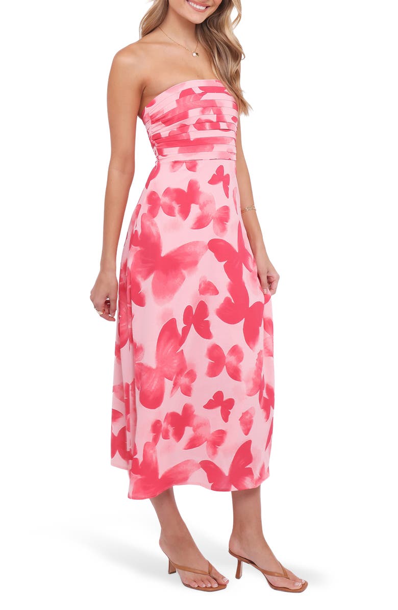 Petal & Pup Kenna Print Strapless Midi Dress, Alternate, color, Butterfly Print