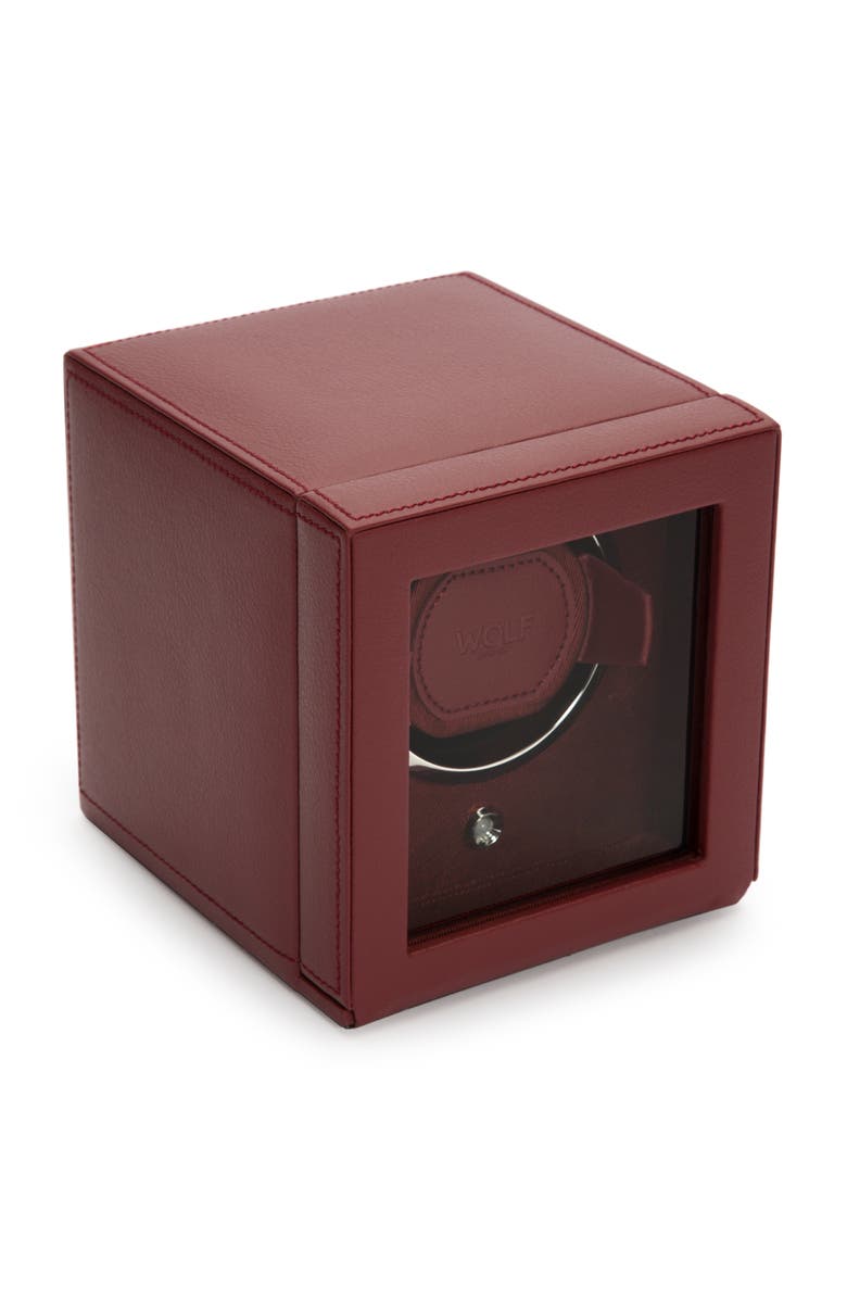 WOLF Cub Single Watch Winder with Cover, Alternate, color, Bordeaux