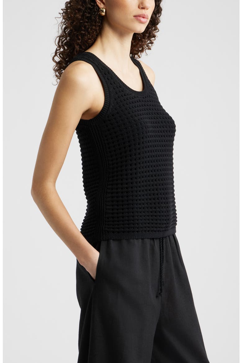 Mesh Stitch Sleeveless Sweater, Alternate, color, BLACK