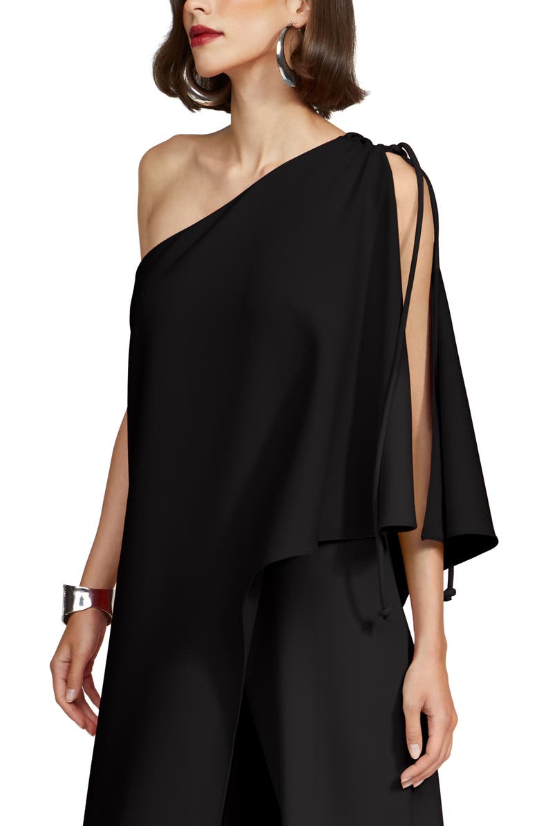 HALSTON Ignacia One-Shoulder Wide Leg Crepe Jumpsuit, Alternate, color, Black