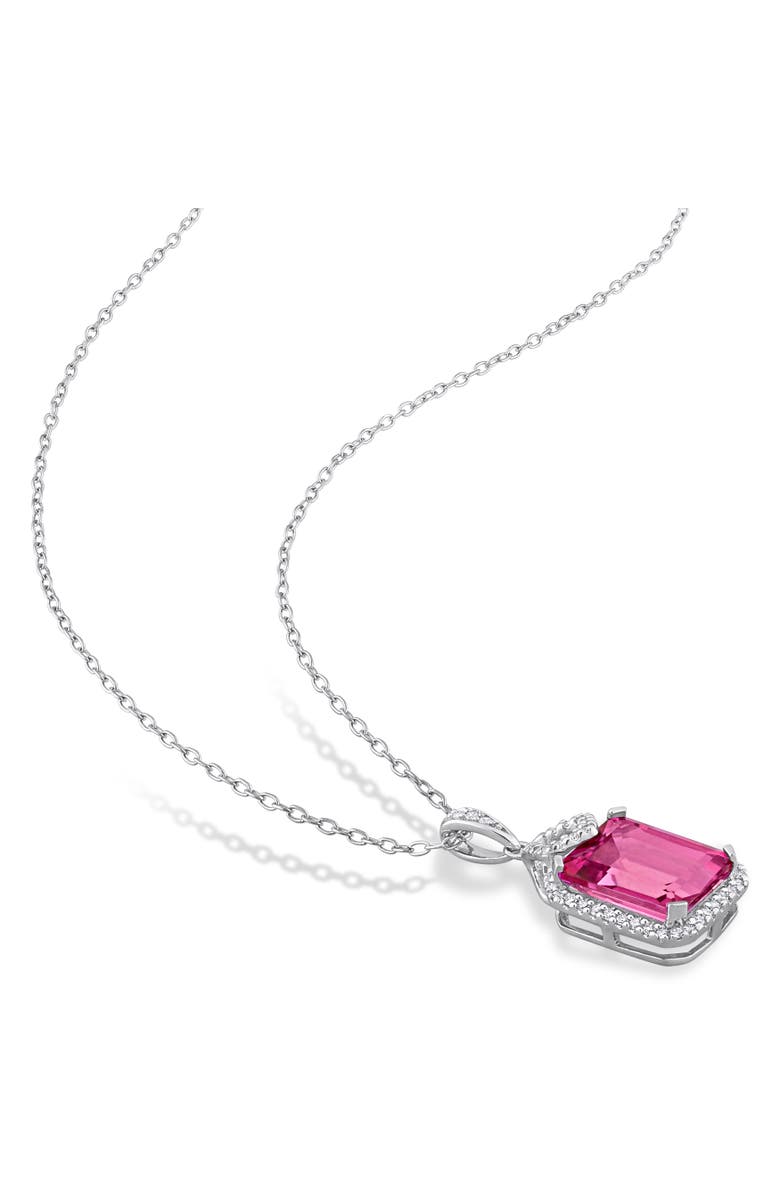 Julianna B. Pink Topaz & Diamond Halo Necklace, Alternate, color,