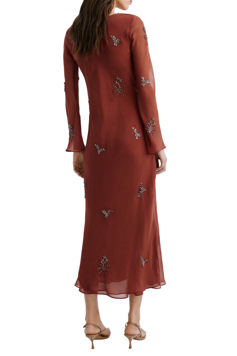 Embellished Long Sleeve Midi Dress, Alternate, color, RUSSET