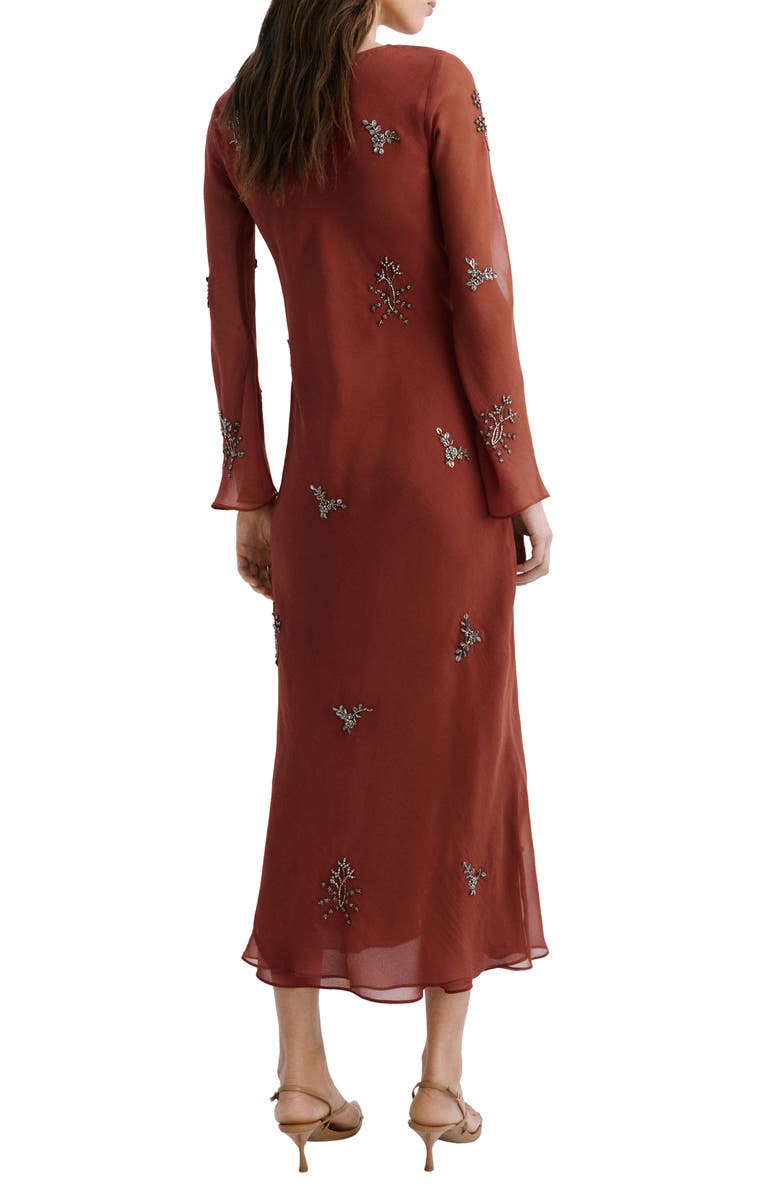 MANGO Embellished Long Sleeve Midi Dress, Alternate, color, Russet