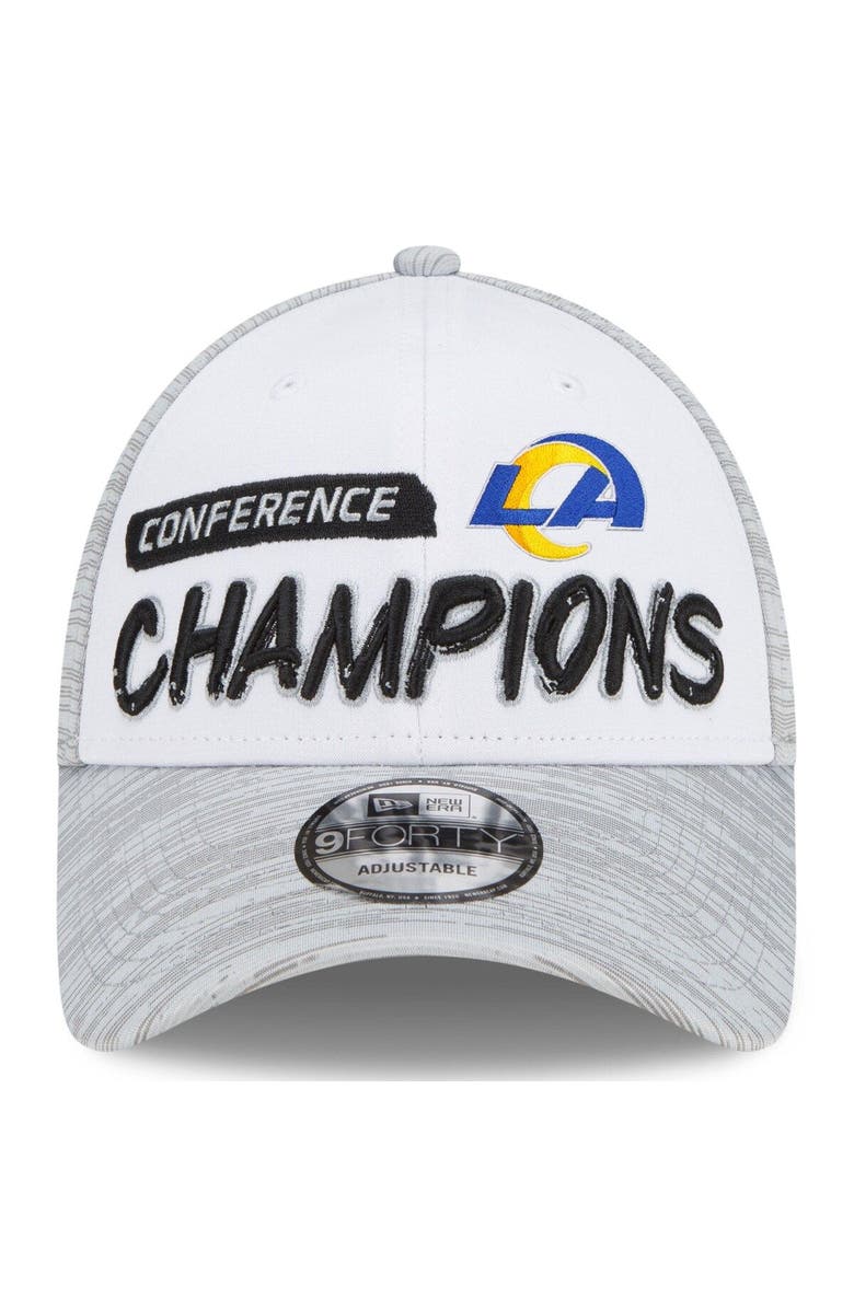 New Era Men's New Era White/Heathered Gray Los Angeles Rams 2021 NFC Champions Locker Room 9FORTY Snapback Adjustable Hat, Alternate, color,