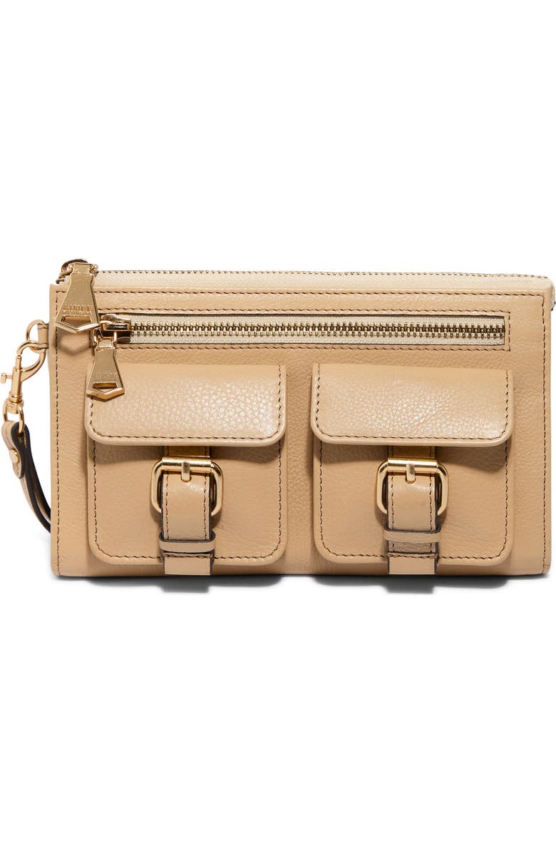 AIMEE Saddle Up Leather Wristlet, Main, color, Camel