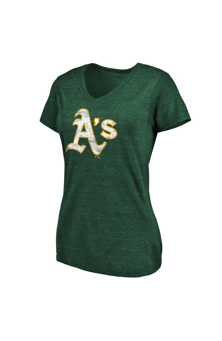 FANATICS Women's Fanatics Branded Heathered Green Oakland Athletics Core Weathered Tri-Blend V-Neck T-Shirt, Alternate, color, 