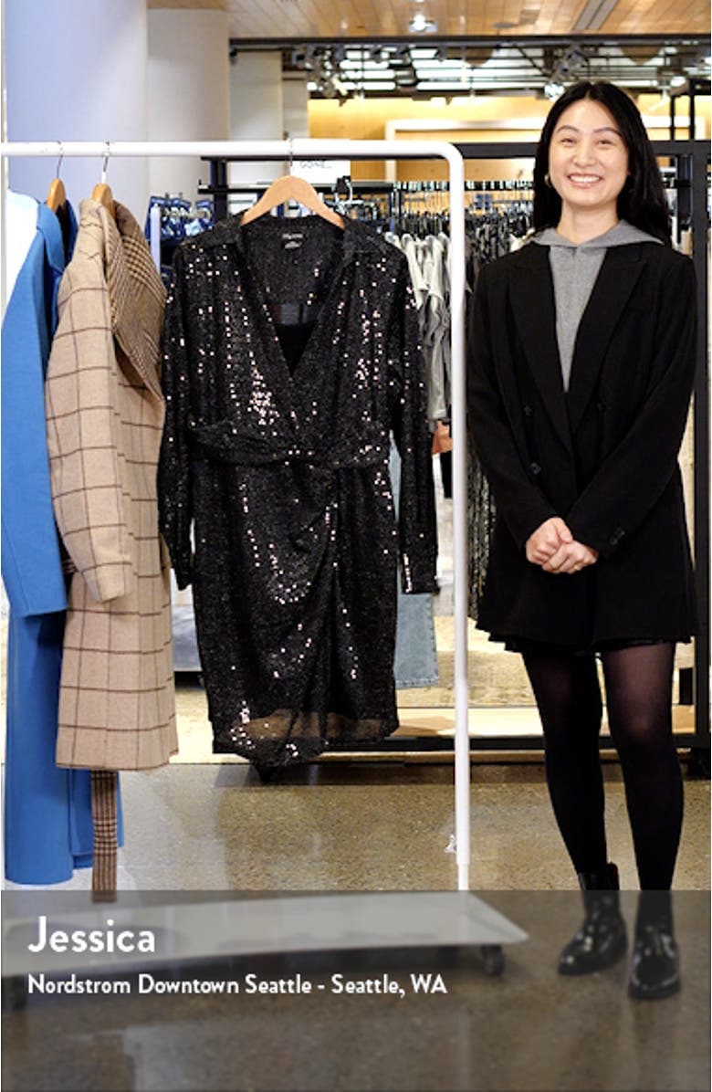 City Chi Seqin Glow Wrap Front Long Sleeve Dress, sales video thumbnail