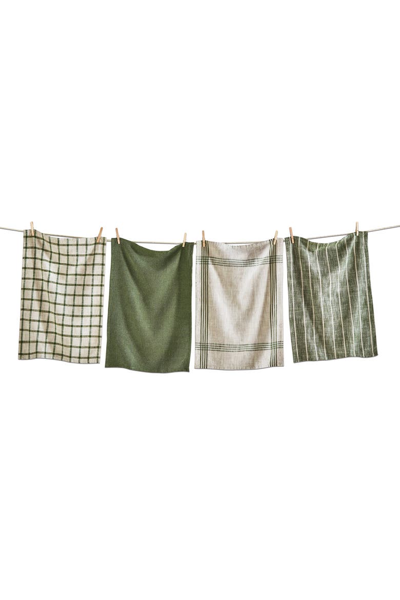 Canyon Woven Dishtowel Set of 4 Olive Dish Cloths, Main, color, Green