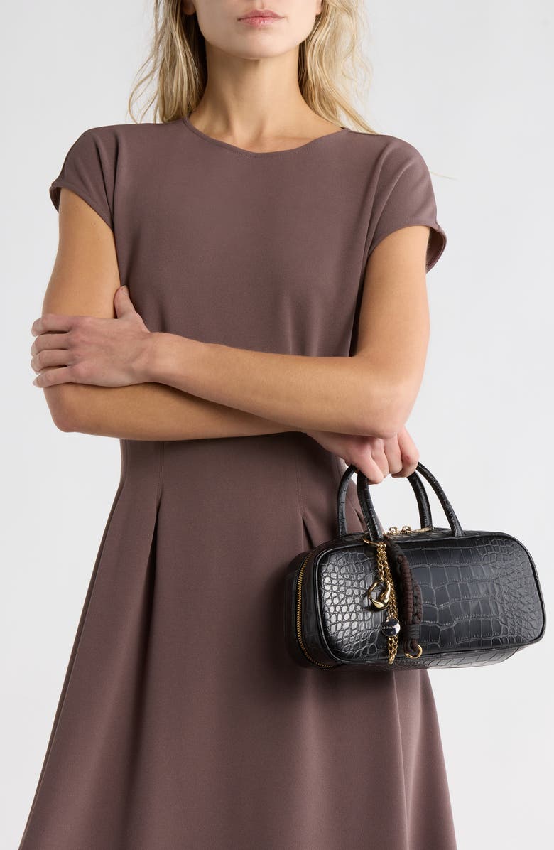 Dolce Vita Flyn Croc Embossed East/West Handbag, Alternate, color, Black