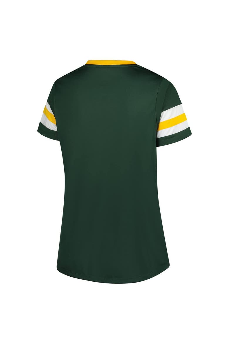 Women's Fanatics Green Green Bay Packers Plus Size Rhinestone Redzone Athena Lace-Up Notch Neck T-Shirt, Alternate, color, Green
