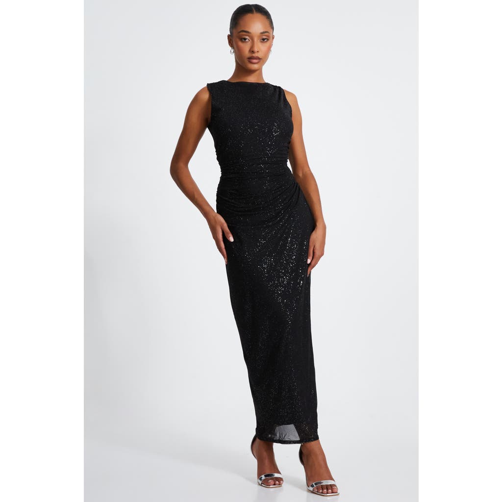 Quiz Glitter Sleeveless Midi Dress In Black