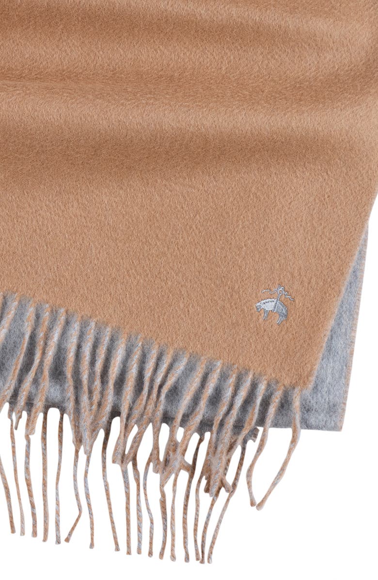 Brooks Brothers Twill Wool & Cashmere Blend Fringe Scarf, Alternate, color, Camel/ Heather Grey