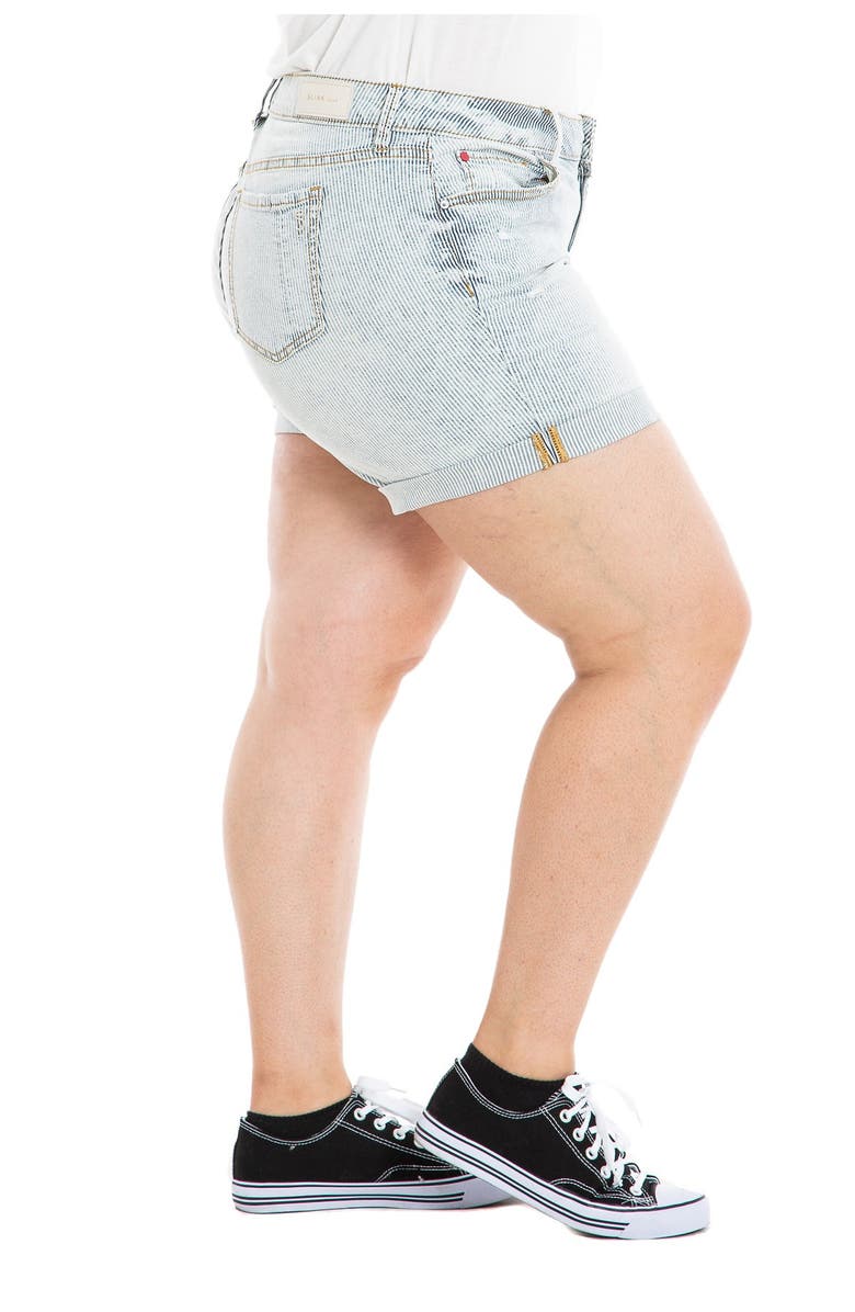 SLINK Jeans Striped High-Rise Shorts, Alternate, color, Denim Stripes