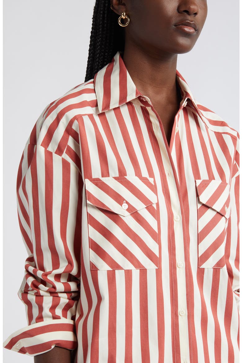 Poplin Button-Up Shirt, Alternate, color, RUST - IVORY CABANA STRIPE