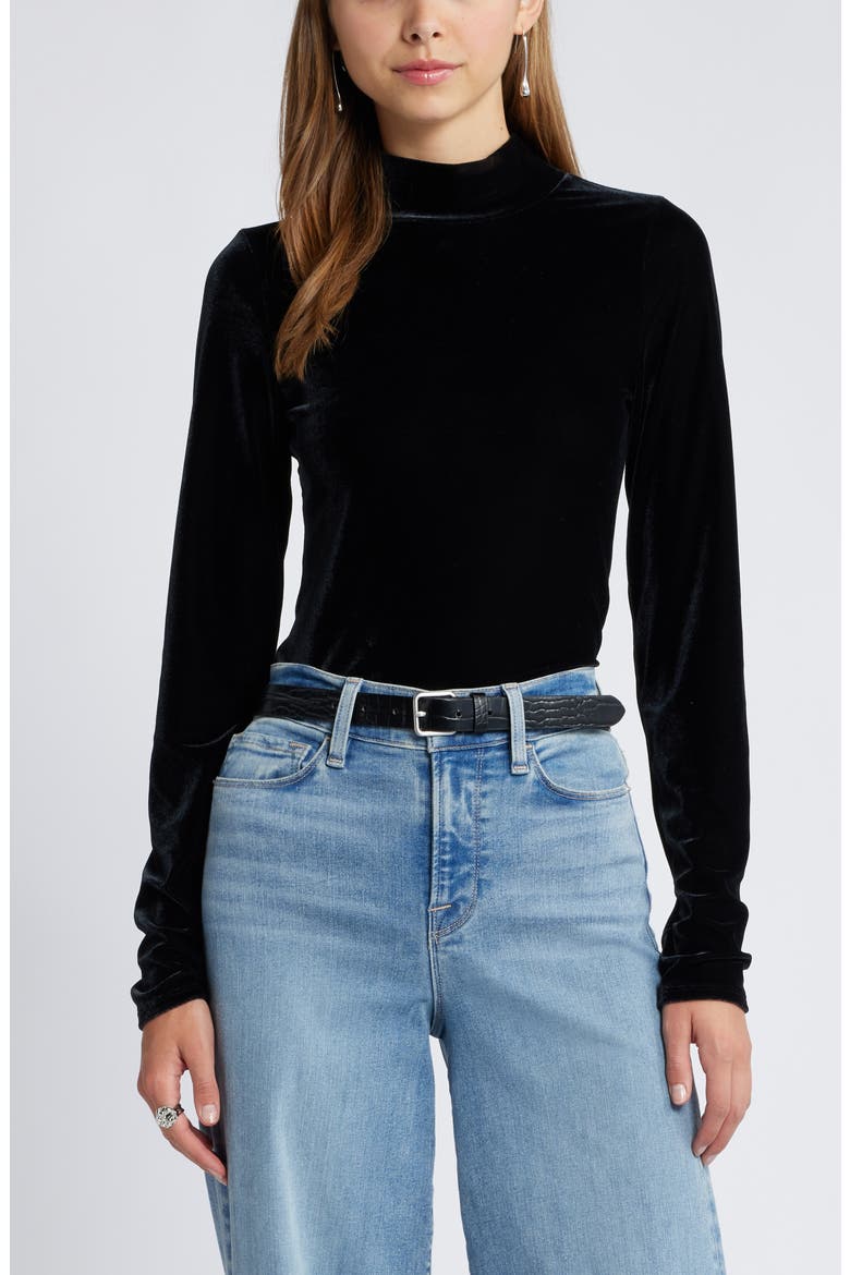 Long Sleeve Velvet Top, Main, color, BLACK