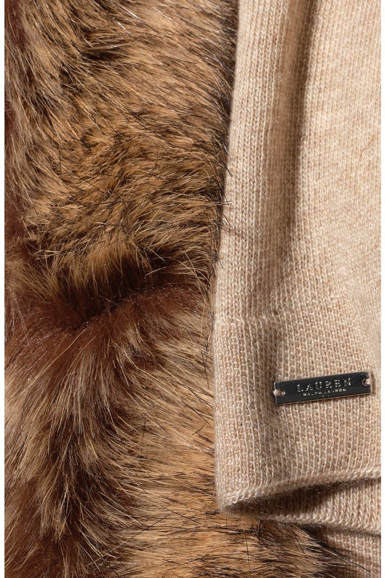 Faux Fur Trimmed Knit Ruana, Alternate, color, OATMEAL HEATHER