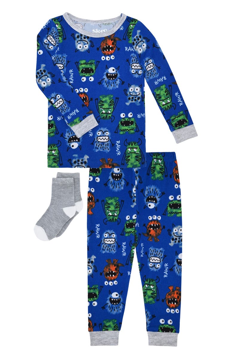 SLEEP ON IT Kids' Print 3-Piece Long Pajamas, Main, color, Blue