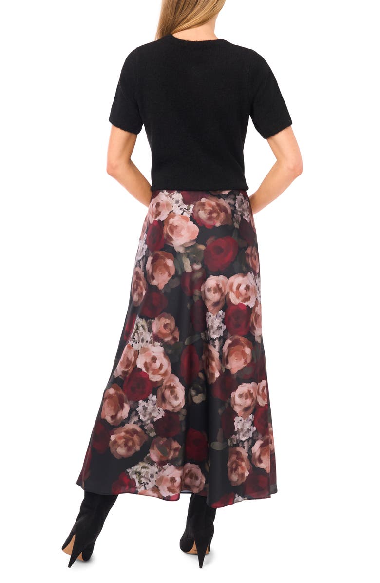 Halogen<sup>®</sup> Floral Charmeuse Midi Skirt, Alternate, color, Rich Black