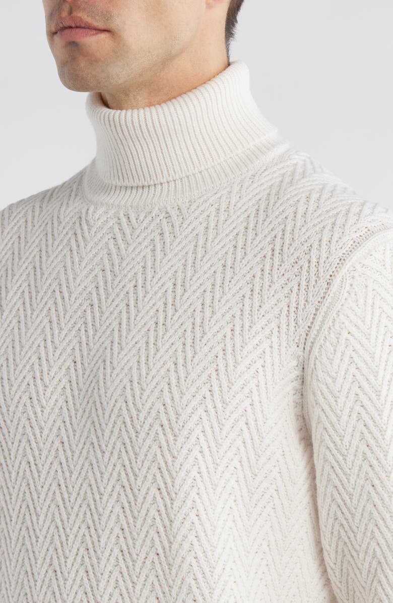 BOSS Hatilo Chevron Stitch Turtleneck Virgin Wool Sweater, Alternate, color, Open White