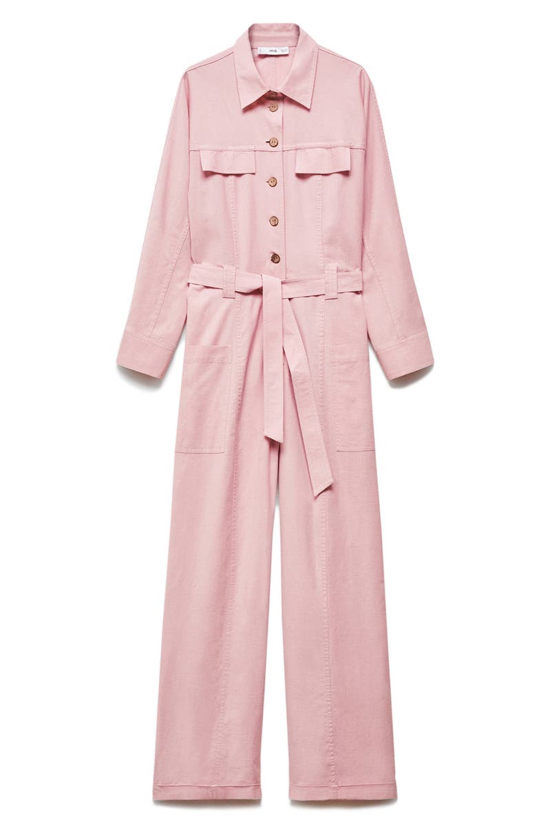 MANGO Tie Waist Long Sleeve Jumpsuit, Main, color,