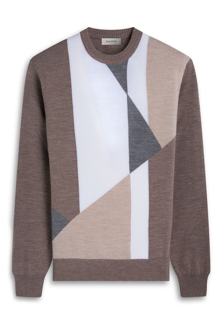 Geometric Pattern Merino Wool Crewneck Sweater, Alternate, color, WALNUT