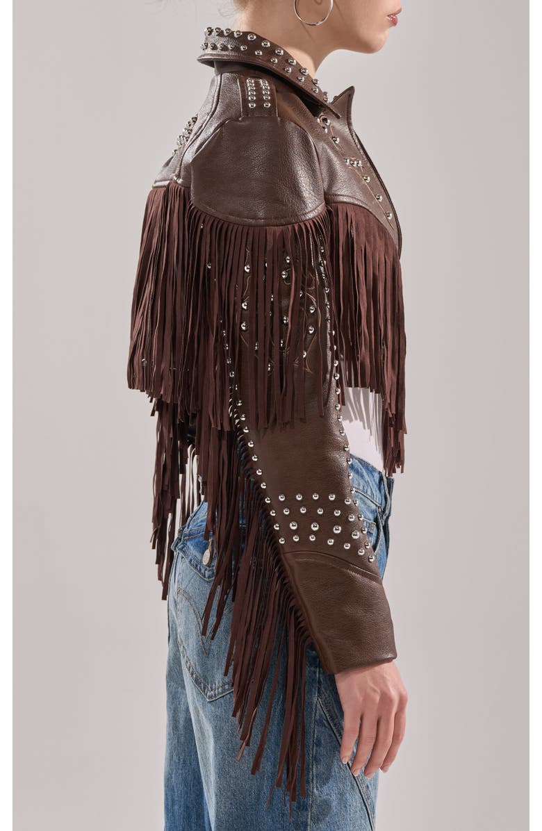 AZALEA WANG Reece Fringe Jacket, Alternate, color, Brown