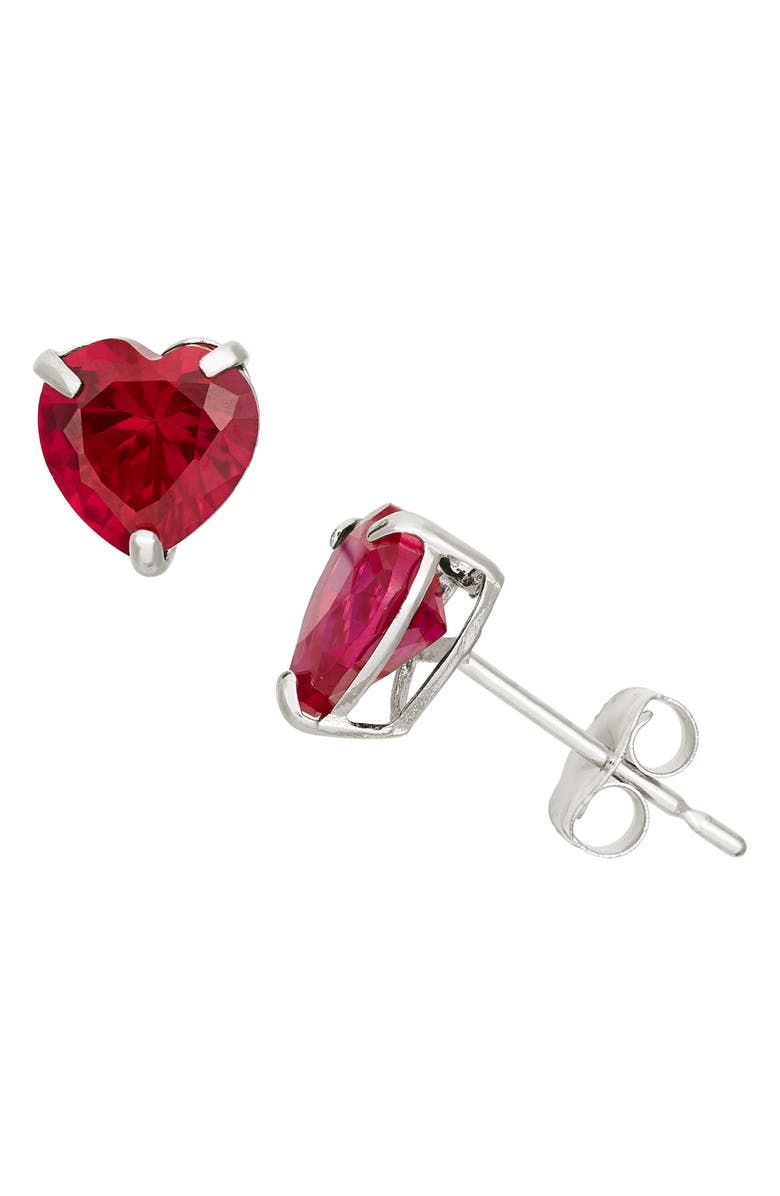 FZN 10K Gold Ruby Heart Stud Earrings, Main, color, White Gold/ Ruby